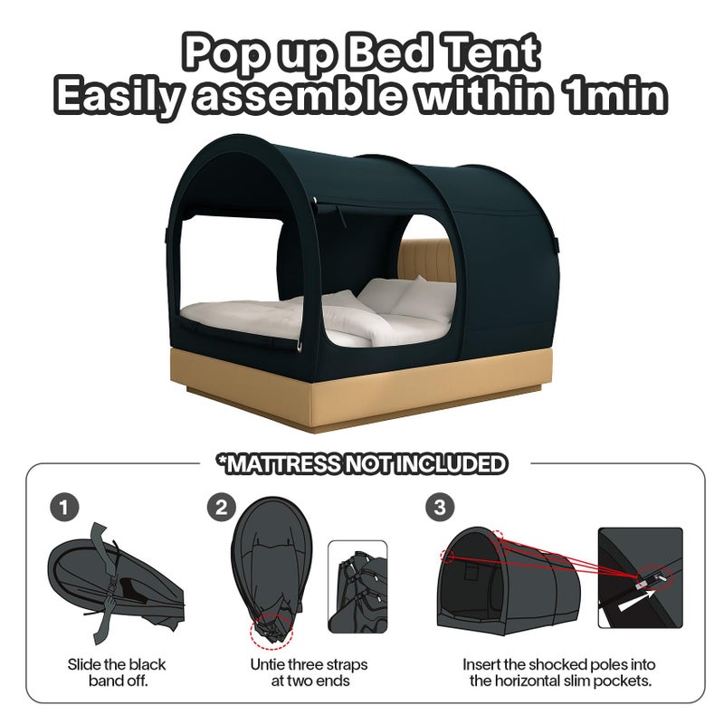 AlvantorÂ® Canopy Bed Dream Privacy Space Full Sleeping Tents Indoor Pop Up Portable Frame Curtains Breathable Grey Cottage (Mattress Not Included) Reducing Light, Charcoal (2006) - Image 5